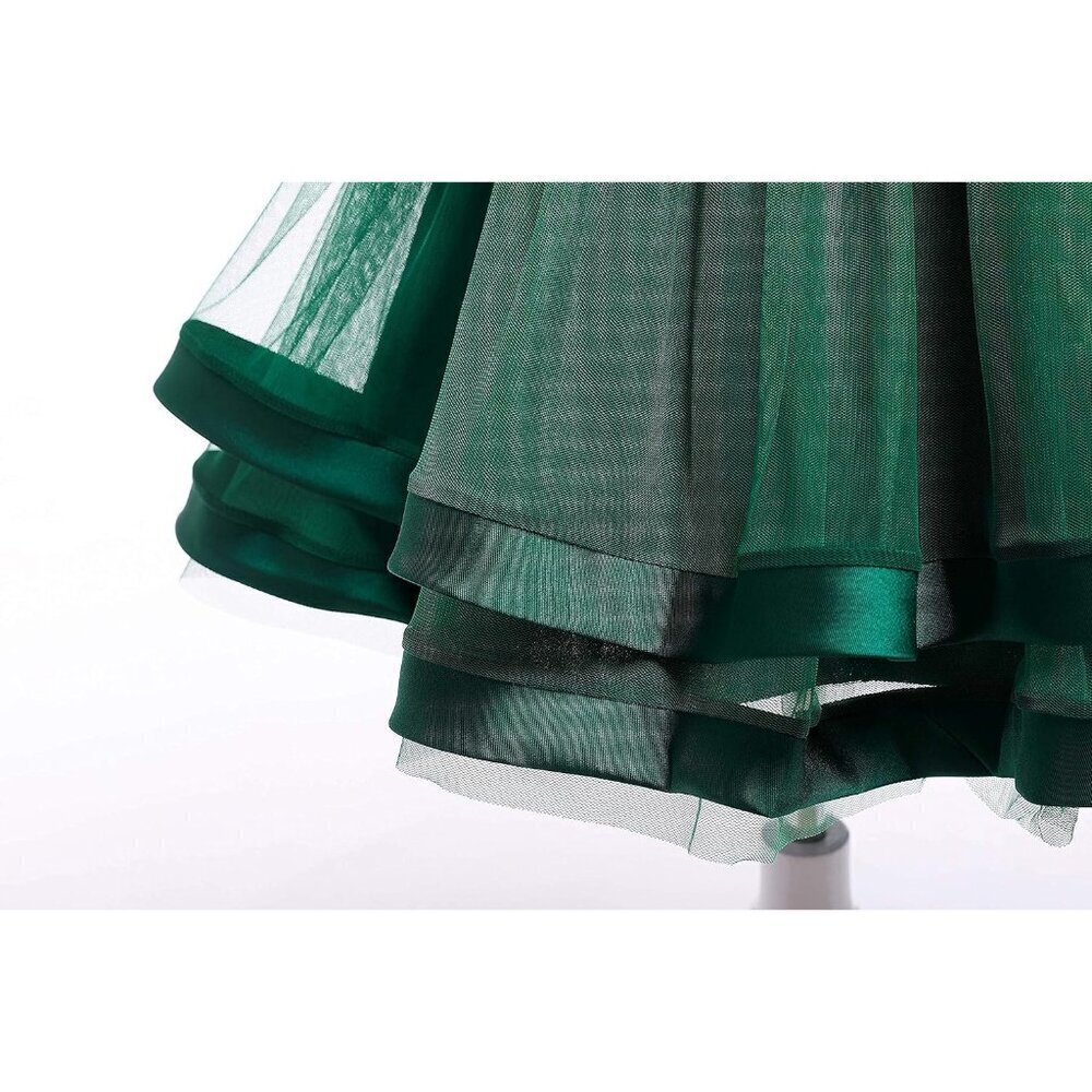 🆕Girl Dark Green Cotton Flower Ruffles Dress Vintage Wedding Bridesmaid Pageant - Picture 7 of 7